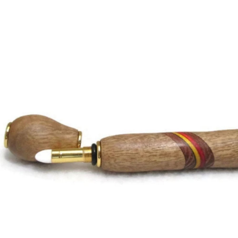 Perfume Pen Purse size - Black Walnut Wood with Diagonal Stripe - 24k gold